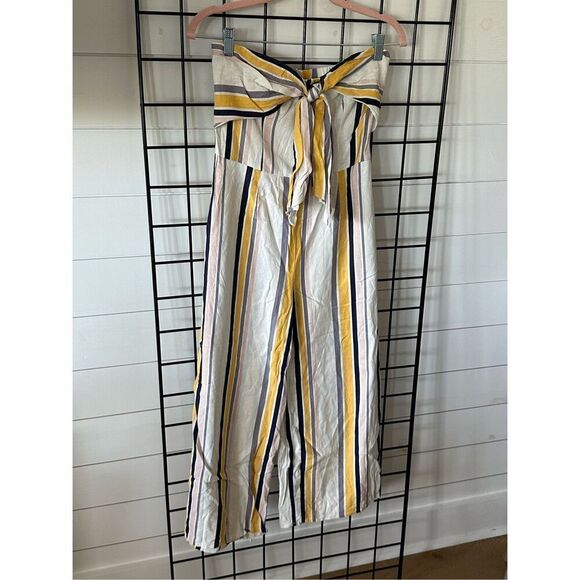 Gypsies & Moondust Striped Linen Cropped Wide Leg Jumpsuit Juniors Size 5 - Picture 3 of 8